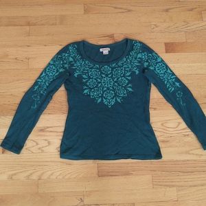 Lucky Brand Teal Long Sleeve Shirt with Print Size Small
